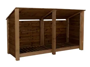 Wooden log store (roof sloping back) W-227cm, H-126cm, D-88cm - brown finish