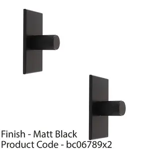 2 PACK - Reeded Cylinder Cabinet Door Knob & Matching Backplate - Matt Black 76 x 40mm