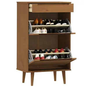 Berkfield Shoe Cabinet MOLDE Brown 59.5x35x103 cm Solid Wood Pine