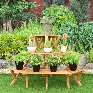 Costway 3-Tier Wooden Plant Pot Stand Lawn Shelves Flower Display Rack Organizer Holder