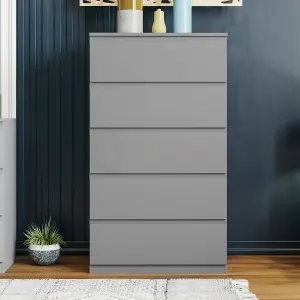 Vida Designs Denver Grey 5 Drawer Chest (H)1120mm (W)700mm (D)400mm