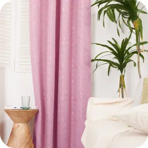 Deconovo Foil Printed Thermal Curtains Super Soft Ring Top Blackout Curtains for Bedroom 46 x 90 Inch Pink 2 Panels