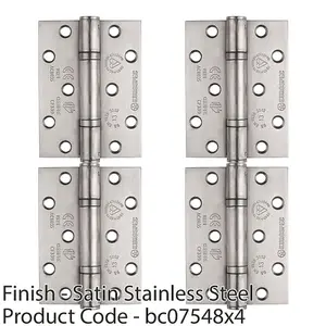 4 PACK - PAIR Grade 13 Heavy Duty Thrust Bearing Hinge - 100 x 76mm Satin Stainless Steel