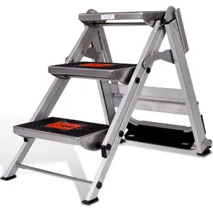 0.7m PREMIUM TRADE Folding Step Ladders 3 Tread Anti Slip Aluminium Safety Steps