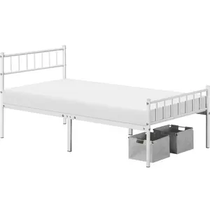 Minimalist Metal Bed Frame with Slatted Headboard White / Single (3')