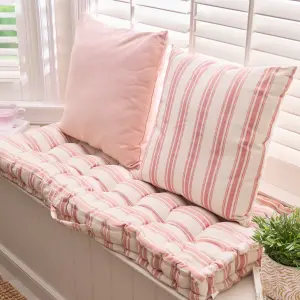 Rose Blush Cotton Stripe Indoor Outdoor Garden Bench Pad Cushion