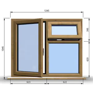 1245mm (W) x 1045mm (H) Wooden Stormproof Window - 1 Opening Window (LEFT) - Top Opening Window (RIGHT) - Toughened Safety Glass