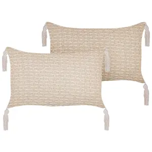 Set of 2 Cushions HAKONE 45 x 25 cm Geometric Light Beige