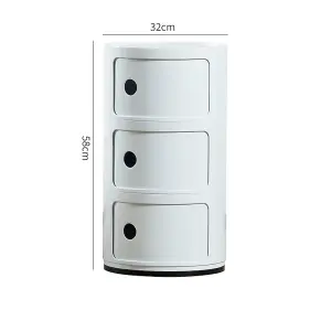 White Cylindrical Multi Tiered Plastic Bedside Storage Drawers Unit Drawer Bedside Chest 58cm H