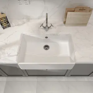 795mm - Single Bowl Fireclay Butler Kitchen Sink Overflow &  Waste