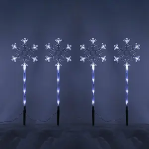 Set Of 4 Led Stake Garden Lights - Snowflake Or Star Festive Xmas Lights - 40 Led Mains Powered - Stunning Glow