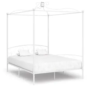 Berkfield Canopy Bed Frame White Metal 180x200 cm 6FT Super King