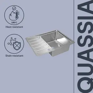 GoodHome Quassia Brushed Stainless steel 1 Bowl Kitchen sink With compact drainer 505mm x 635mm