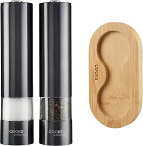 Cooks Professional Electric Salt and Pepper Mill Grinder Set Shaker Automatic with Stand Graphite Grey