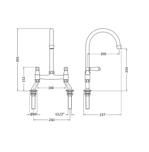 Fireclay Kitchen Bundle - Single Bowl Butler Sink with Overflow & Ledge, Waste & Bridge Mixer Tap, 795mm - Chrome - Balterley