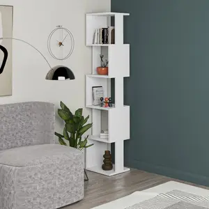 Chane Wall-Mounted Bookcase with 5 Shelves | Modern Storage Unit for Home or Office White