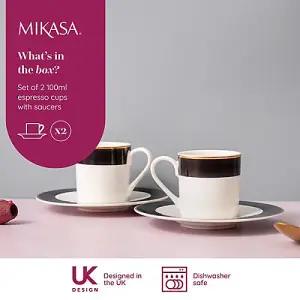 Mikasa Luxe Deco Set of 2 100ml Espresso Cups & Saucers