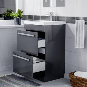 Nes Home Nanuya 500mm Floorstanding 2 Drawer Vanity Basin Unit Steel Grey