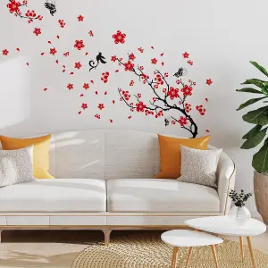 Blossom Flower Transparent RED Wall Stickers Mural Decal Self Adhesive Wallpaper Stock Clearance