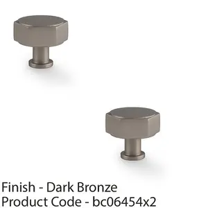 2 PACK - Industrial Hex Cabinet Door Knob - 40mm Dark Bronze Cupboard Pull Handle