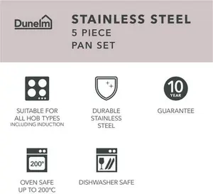 Dunelm Recycled Stainless Steel 5 Piece Pan Set, Silver