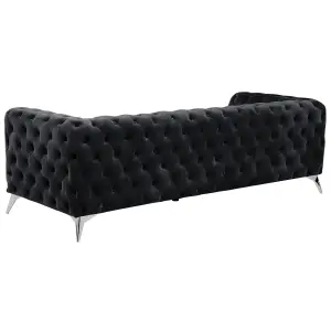 3 Seater Velvet Fabric Sofa Black SOTRA