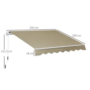 Outsunny 2.5m x 2m Garden Patio Manual Awning Canopy w/ Winding Handle Khaki