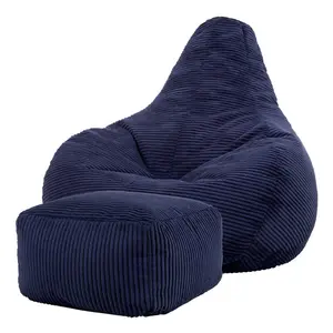 icon Dalton Corduroy Recliner Bean Bag Chair & Footstool Navy