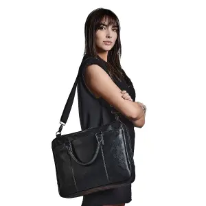 Quadra Slimline Leather-Look PU Laptop Bag Black (One Size)