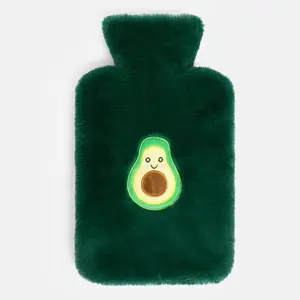 Hot Water Bottle Avocado Embroidered Soft Fleece Winter Warmer Faux Fur Rubber