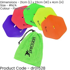 10 Pack Flat Hex Sports Pitch Markers - FLUORESCENT ORANGE Slim Pitch Training