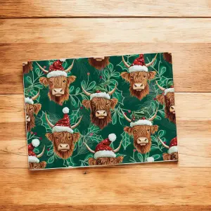 Christmas Highland Cows Rectangular Glass Worktop Protector - Festive Xmas Chopping Board