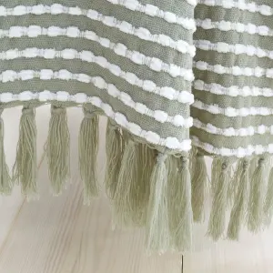 Catherine Lansfield Stab Stitch Embellished 125x150 cm Blanket Throw Sage Green