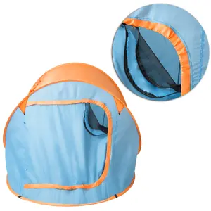 Pop-up Tent - 2 man, waterproof, with mosquito net, pegs, guy ropes, carry bag - blue/orange