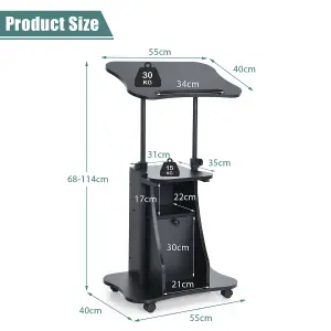 Costway Mobile Laptop Table Height Adjustable Sit Stand Computer Desk Presentation Cart