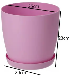 Plant Pots Flower Planter 6 Colours 8 sizes Matt Plastic Pot + Saucer Tray Deco Pink 25cm