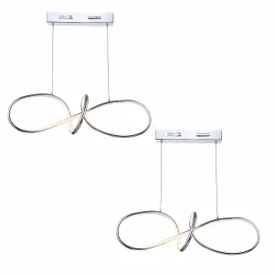 First Choice Lighting Set of 2 Trinity Curved Arms LED Semi Flush Ceiling Lights