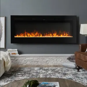 Black Electric Fire Fireplace Wall Mounted or Inset Heater 12 Flame Colors with Remote Control 60 Inch