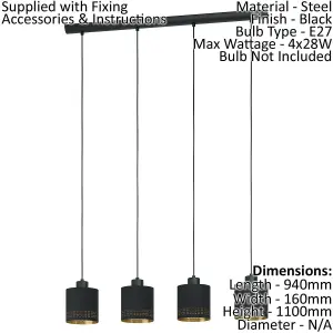 Pendant Ceiling Light Colour Black Shade Black Gold Fabric Bulb E27 4x28W