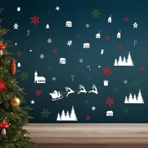 Festive Snowflakes and Christmas Village Wall Stickers Living room DIY Home Decorations