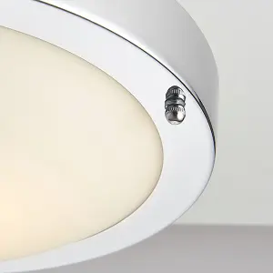 Luminosa Portico Bathroom Flush Ceiling Light Chrome, Frosted Glass IP44, E27