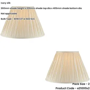 2 PACK 16" Tapered Lamp Shade - Ivory Silk Pinched Pleats Fabric Cover - Table Light