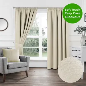 Home Curtains Woven Blockout 90w" x 90d" (229x229cm) Natural Pencil Pleat Curtains (PAIR)