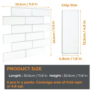 3D Tile Stickers Peel & Stick Backsplash London Minimalist Brilliant All-White 6 Sheets 30.5cm(12") White