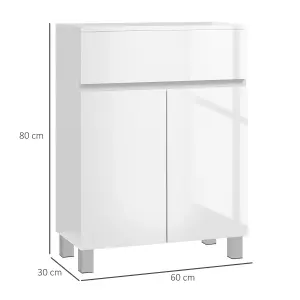 kleankin High Gloss Bathroom Floor Cabinet Storage Cupboard with Drawer