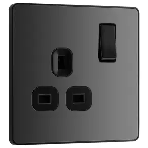 BG Evolve 13A Single Switched Power Socket, Screwless, Black Chrome