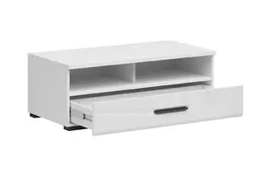 White Gloss TV Cabinet Modern 1 Drawer Media Bench Storage Unit 100cm  Assen