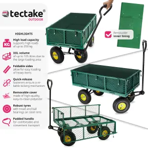 Garden Trolley - foldable side walls, steering axle, padded handle, 350 kg load capacity - green