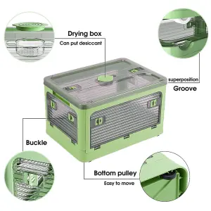 Green Folding Stackable Wardrobe Storage Bin Double Door Collapsible Storage Box Cupboard Tabletop Organizer 68L