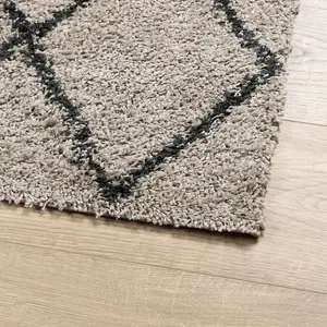 Shaggy Rug PAMPLONA High Pile Modern Beige and Anthracite 160x230 cm